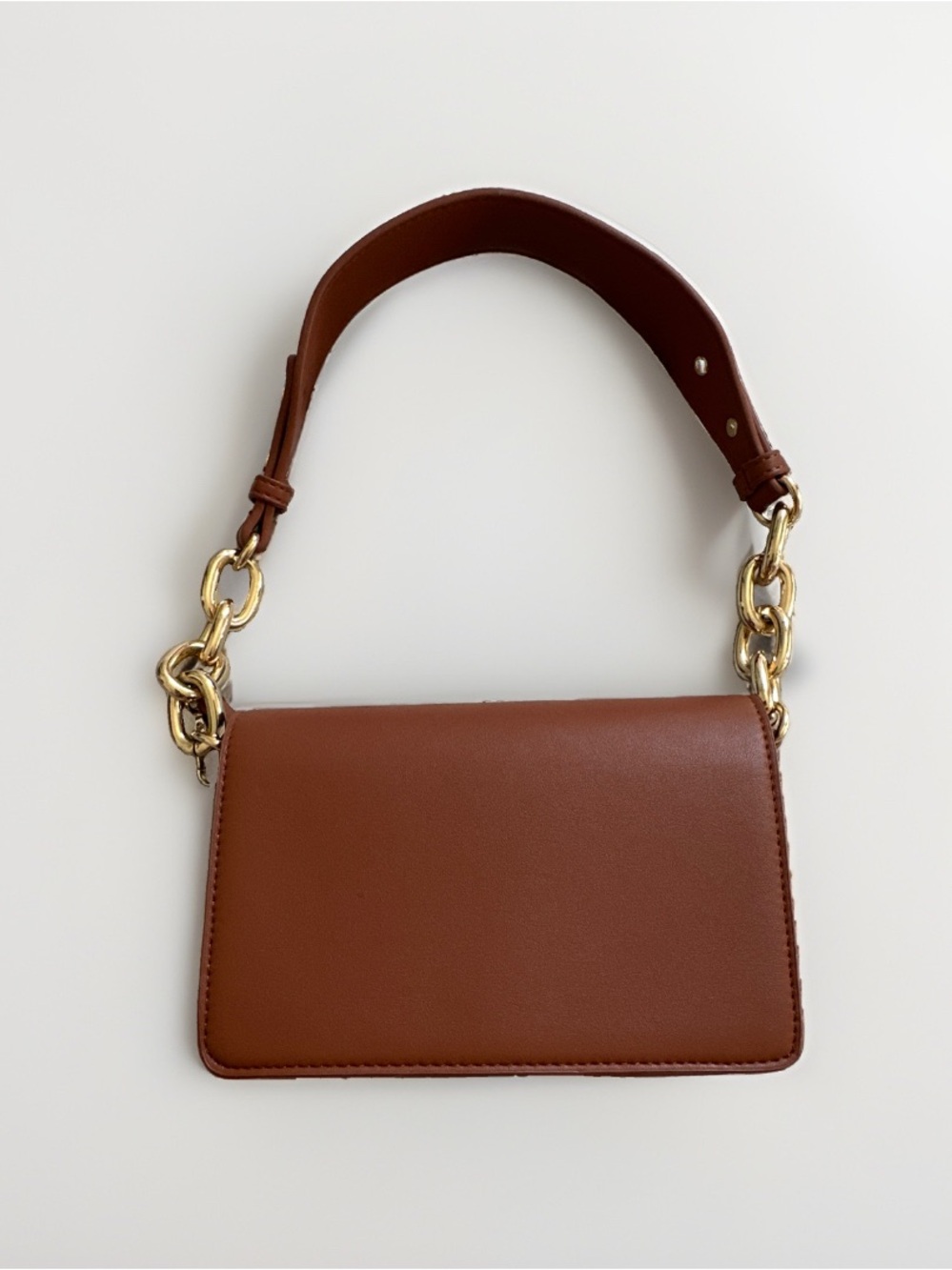 Madison West Brown Leather Shoulder Bag with Gold Chain